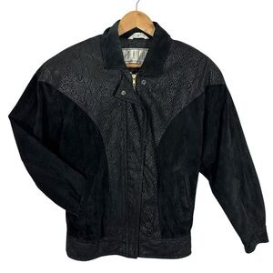 Vintage 80s BB Dakota Leather Bomber Jacket Sz M Black Moto Western Suede EUC